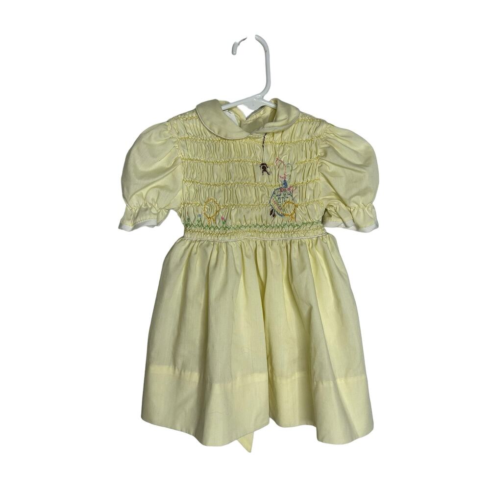 VTG Polly Finders hand smocked yellow itsy‎ bitsy spider dress sz toddler 2